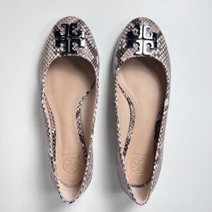 TORY BURCH LOWELL Snakeskin Print Leather Ballet Flats 7.5